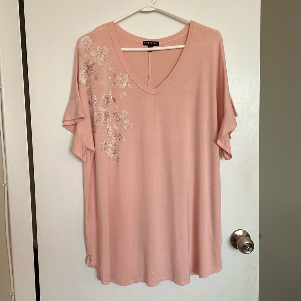 Lane Bryant Soft V-Neck Ruffle Sleeve Tee - Size 18/20 - Picture 2 of 13